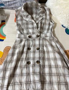 Plaid Sleeveless Blazer Slit Dress