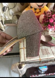 Beige Glitter Heels Party Wear