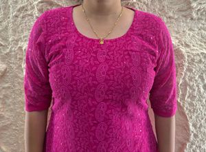 Beautiful Pink Chikankari Kurta