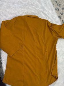 Classic Mustard V-Neck Button-Up Top