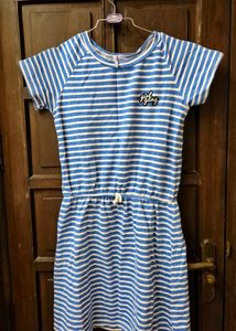 Blue Striped Drawstring Dress