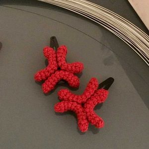 Cute Red Crochet Star Hair Clips