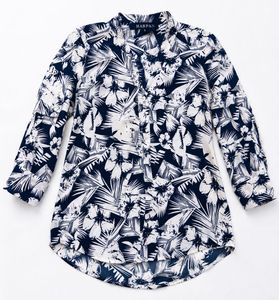 Chic Tropical Print Button-Up Shirt