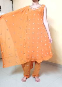 Elegant Orange Embroidered Kurta Set