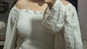 White Off-Shoulder Smocked Crop Top
