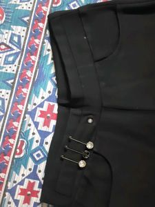 Black Skinny Fit Pants with Embellishments
