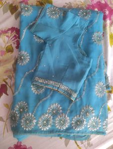 Blue party wear saree