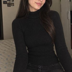 Black Turtleneck Ribbed Sweater