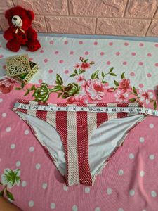 H&amp;M Red &amp; White Striped Mesh Bikini Bottom -