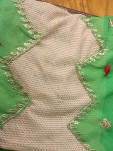 Beautifully Embellished Green Blouse Piece