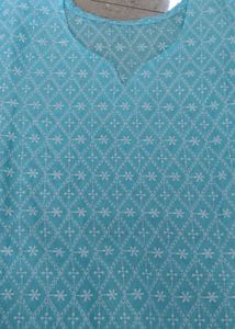 Chikankari Blue Embroidered short Kurta