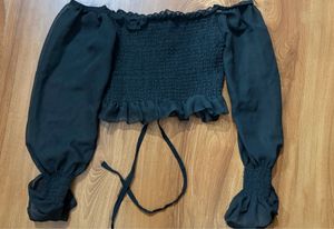 vinatage Black Smocked Off-Shoulder