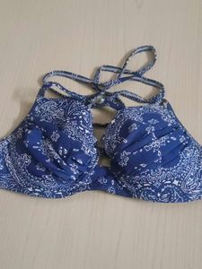 Blue Paisley Print Bikini Top