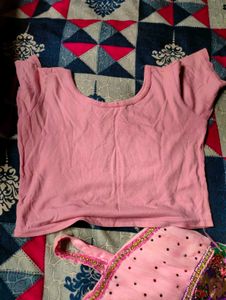 Beautiful Pink flowy Dress with crop top for Girls
