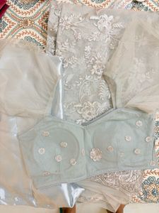 net saree with petticoat and stiched blouseSet