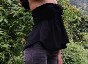Chic Black Strapless Peplum Top