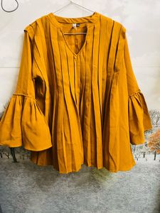 Elegant Mustard Pleated Blouse