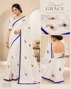 Elegant White Embroidered Saree
