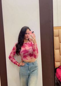 Tie-Dye Mesh Long Sleeve Crop Top