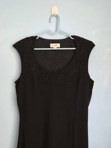 Elegant Black Cap Sleeve Beaded Dress