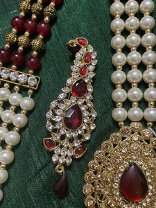 Elegant Pearl and Ruby Necklace Set