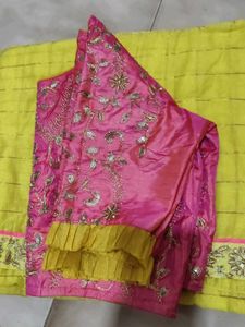 Yellow Saree with Embroidered Blouse