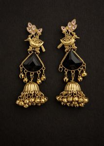Elegant Gold  Jhumka Earrings with Black S