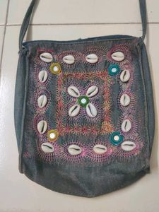 Boho Shell Embellished Denim Bag