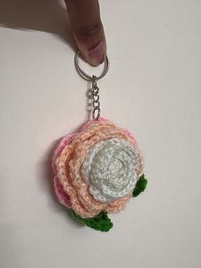 Handmade Crochet Multicolor Flower Keychain Large