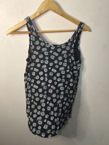 Black Floral Print Tank Top