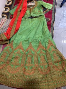 Stunning Green &amp; Red Embroidered Lehenga