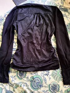 Elegant navy blue Sheer Sleeve Top