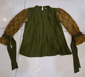 Olive Green top with Lace Sleeves
