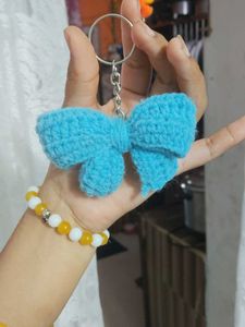 Blue Crochet Bow Keychain