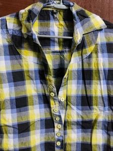 Checkered Long Sleeve Yellow Blue Women's Shirt