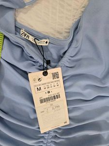 zara baby Blue Ruched One-Shoulder Dress size M