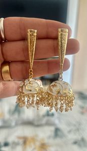 Gold ivory modern jhumkas