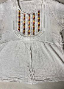 White Embroidered Short Kurta Top