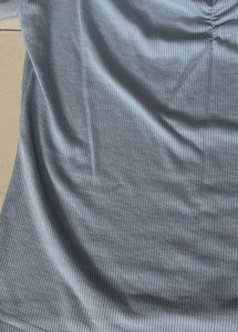 Pastel Blue Ribbed Puff Sleeve Top