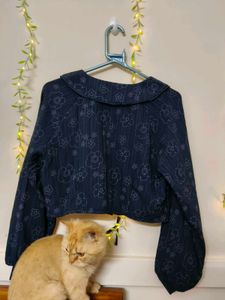 Glitchez Floral Cropped Top with Peter Pan Collar