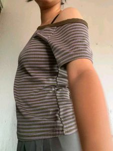 Striped Off-Shoulder Ribbed Top