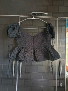Chic Black Eyelet Peplum Top