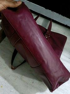 Maroon Faux Leather Double-Layer Tote Bag