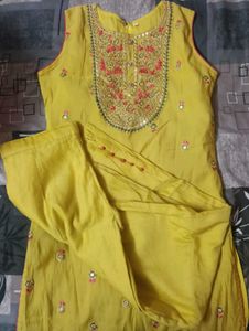 Yellow Embroidered Kurta with Pants