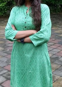 Green Printed Cotton Kurta