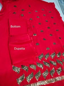 Stunning Red Embroidered dress material