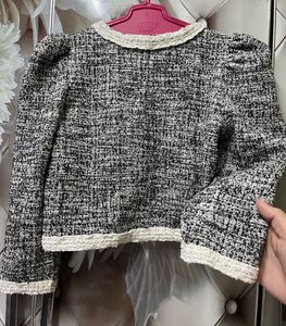 Tweed Cropped Jacket with Pearl Details