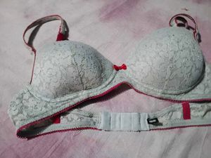 White Lace Bra with Pink Trim