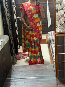 Vibrant Geometric Print Saree