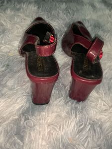 Stylish Burgundy Patent Slingback Heels